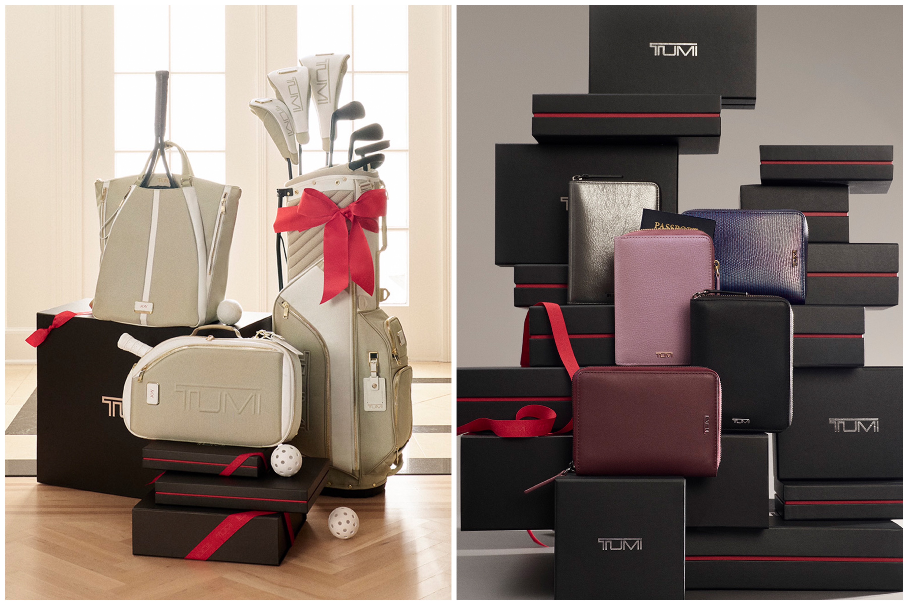 ​(L to R): TUMI Sport Collection in Off White/Tan, TUMI Travel Accessories¹