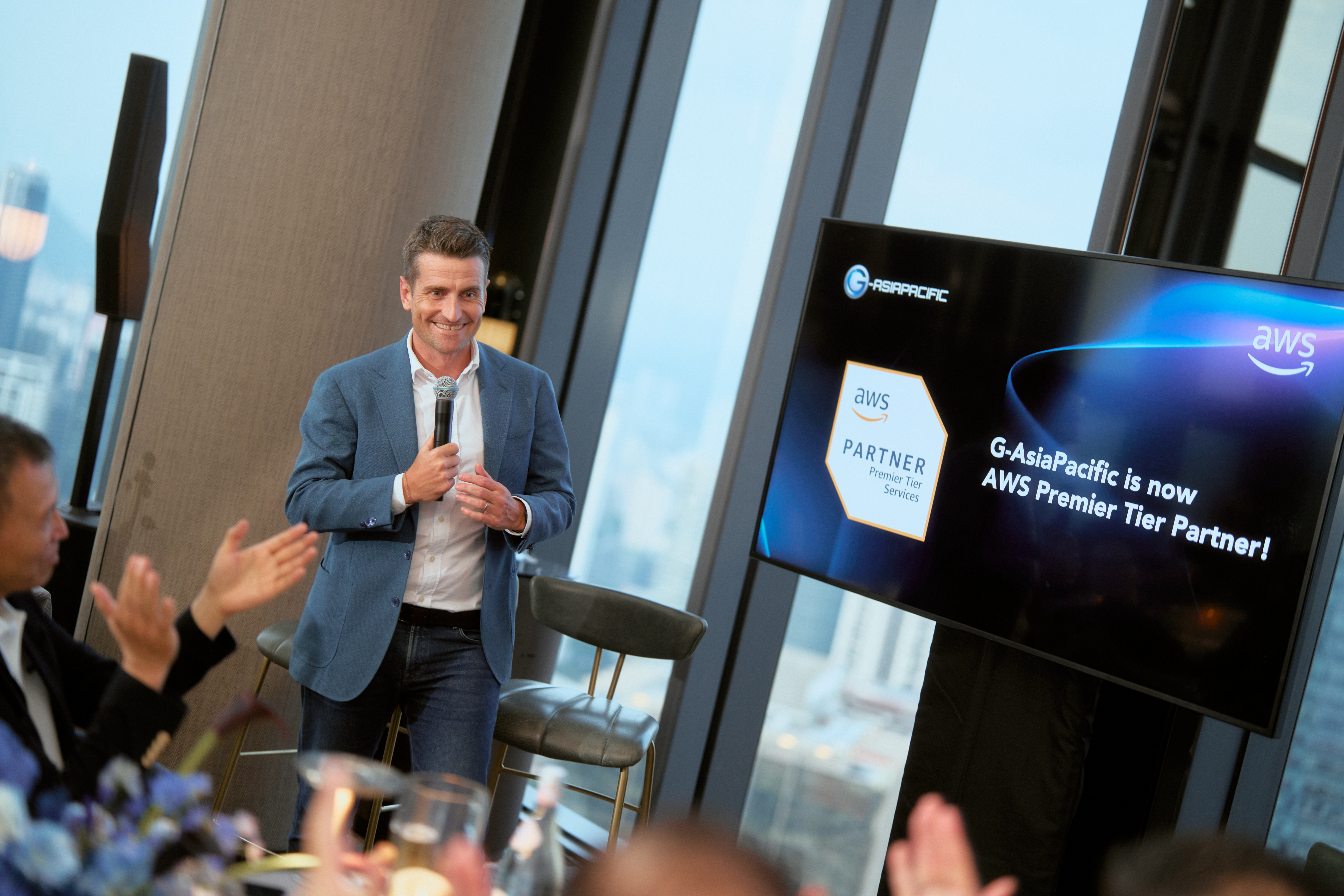 AWS Malaysia Country Manager Peter Murray announcing G-AsiaPacific's Premier Tier achievement.